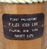 1976 Miller High Life Fulton New York First Packaging wooden stein - Close Left View